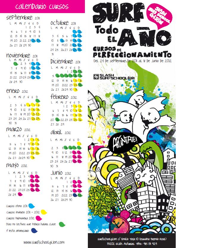 Calendario de los cursos de primavera en color fucsia.